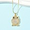 Brass Micro Pave Clear Cubic Zirconia Pendant Necklaces, Real 18K Gold Plated, Owl, 17.48 inch(44.4cm)