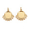 304 Stainless Steel Pendant Cabochon Settings, with Jump Rings, Flat Round, Real 14K Gold Plated, Tray: 1/4 inch(8mm), 14.5x14x2mm, Jump Ring: 3.8x0.5mm, 2.8mm inner diameter