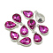 Alloy Glass Charms, Faceted, teardrop, Platinum, Camellia, 14.5x9x5mm, Hole: 1.5mm