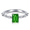 Rhodium Plated 925 Sterling Silver Finger Rings, Birthstone Ring, with 5A Cubic Zirconia Rectangle for Women, Real Platinum Plated, Green, 1.7mm, US Size 7(17.3mm)
