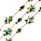 Handmade 304 Stainless Steel Synthetic Turquoise Starfish Link Chains, Soldered, with 316 Stainless Steel Cable Chains & Spool & Dyed Shell, Ion Plating(IP), Real 18K Gold Plated, Yellow Green, Beads: 10x10x4mm & 5x3.5mm