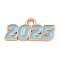 Alloy Enamel Pendants, Light Gold, Cadmium Free & Lead Free, Number 2025 Charm, Sky Blue, 9x18x1.5mm, Hole: 1.8mm