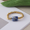 Adjustable Natural Blue Spot Jasper with Stainless Steel Bead Finger Rings, Golden, Inner Diameter: Adjustable