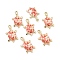 Alloy Enamel Pendants, Light Gold, Tortoise, Dark Salmon, 24~24.5x13.5x5mm, Hole: 1.8mm