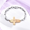 201 Stainless Steel Link  Chain Bracelets, Cross, with 304 Stainless Steel Clasps, Ion Plating(IP), Golden & Stainless Steel Color, 8-3/4 inch(22.1cm)