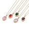 304 Stainless Steel Cable Chain Necklaces, Brass with Cubic Zirconia Pendant Necklaces, Light Gold, Oval, Mixed Color, 15.55 inch(395mm)