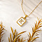 Rectangle 304 Stainless Steel Pave Natural White Shell Initial Pendant Necklaces for Women, Real 18K Gold Plated, Letter K, 15.75 inch(40cm)