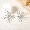 Alloy Rhinestone Stud Earrings, Spider, Platinum, 69x68.5mm