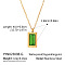 304 Stainless Steel Pave Cubic Zirconia Rectangle Pendant Necklaces for Women, Real 18K Gold Plated, Green, 15.75 inch(40cm)
