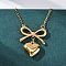 201 Stainless Steel Pendant Necklace for Women, Golden, Bowknot Heart, 18.11 inch(46cm)