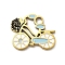 304 Stainless Steel Enamel Charms, Ion Plating(IP), Bicycle with Flower, Real 18K Gold Plated, 12x15x1.5mm, Hole: 2mm