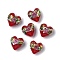 Handmade Gold Foil Glass Beads, Hand Drawn Beads, Heart with Rose Flower, with Enamel, Red, 16.5x16.5~17x10.5~11mm, Hole: 1.6mm