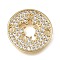 Brass Micro Pave Clear Cubic Zirconia Connector Charms, Flat Round with Turtle Link, Rack Plating, Long-Lasting Plated, Cadmium Free & Lead Free, Golden, 14x2mm, Hole: 1.2mm