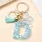 Resin & Acrylic & Faux Suede Tassel Keychain,  with Alloy Clasp and Iron Rings, Letter D, 9.6cm