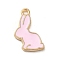 Alloy Enamel Pendants, Light Gold, Rabbit Charm, Pearl Pink, 17x11x1.5mm, Hole: 1.5mm