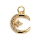 Brass Micro Pave Clear Cubic Zirconia Pendants, with Jump Ring, Moon with Star, Real 18K Gold Plated, 15.5x13x2.2mm, Hole: 3mm