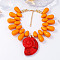 Ocean Plastic Shell Shape Pendant Teardrop Beaded Necklaces for Women, Golden, Dark Orange, 14.57 inch(37cm)