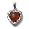 Natural Carnelian(Dyed & Heated) Pendants, Heart Charms, with Textured Brass Findings, Platinum, 16x13.5x4.5mm, Hole: 4.5x2.5mm