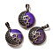 Natural Purple Banded Agate(Dyed & Heated) Pendants, with Brass Findings, Flat Round, 26.5x23x9mm, Hole: 8x5mm