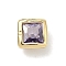 Square Brass Micro Pave Cubic Zirconia Cabochons, Rack Plating, Long-Lasting Plated, Lead Free & Cadmium Free, Real 18K Gold Plated, Lilac, 5x5x3.5mm
