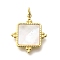 Ion Plating(IP) 304 Stainless Steel Pave Shell Pendants, Square Charms, Real 14K Gold Plated, 16.5x14.5x2mm, Hole: 3mm