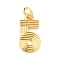 Brass Pendants, Number 5 Charms, Long-Lasting Plated, Lead Free & Cadmium Free, Rack Plating, with Jump Ring, Real 18K Gold Plated, 15x8x2mm, Hole: 3.5mm