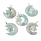 Natural Flower Amazonite Pendants, Moon with Star Charms, with Copper Wire Loops, Platinum, 36~37x27~28x7.5~8mm, Hole: 4mm