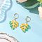 304 Stainless Steel Glass Seed Beads Leaf Leverback Earrings, Golden, Colorful, 40x21mm