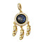 Brass Micro Pave Clear Cubic Zirconia European Dangle Charms, Woven Web/Net with Feather Large Hole Pendants, with Blue Glass, Real 18K Gold Plated, Cadmium Free & Nickel Free & Lead Free, 48mm, Hole: 4.8mm
