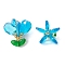 Glass Pendants, Flower Charm, with 304 Stainless Steel Loops & Seed Beads, Faceted, Deep Sky Blue, 24x24x21.5mm, Hole: 3x2mm