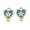 Brass Enamel Connector Charms, Heart with Flower Links, Real 18K Gold Plated, Steel Blue, 10x8x1.5mm, Hole: 1.2mm