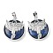 Natural Lapis Lazuli Flat Round Pendants, Brass Dragon Gems Charms, Platinum, Rack Plating, Cadmium Free & Lead Free, 31.5x27x7.5~8.5mm, Hole: 8x5mm