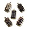 Natural Rhodonite Pendants, with Golden Brass Finding, Rectangle Charms, Faceted, 20.5x11x3.5mm, Hole: 1.2mm