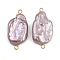 Natural Freshwater Pearl Keshi Pearl Nuggets Connector Charms, with 304 Stainless Steel Double Loops, Thistle, Ion Plating(IP), Real 18K Gold Plated, 27~39x14.5~16x5.5~7.5mm, Hole: 2~2.5mm