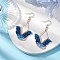 Braided Glass & 201 Stainless Steel Dangle Earrings, Flower Dangle Earrings for Women, Golden, Blue, 71x31mm