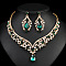 Teardrop Alloy Rhinestone Pendant Necklaces & Stud Dangle Earrings Sets, Golden, Emerald, 420mm