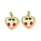 Brass Alloy Charms, with Enamel, Heart with Cherry Charm, Golden, Rack Plating, WhiteSmoke, 14.5x14x5mm, Hole: 4x2.5mm