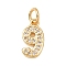 Brass Micro Pave Clear Cubic Zirconia Charms, Number, Long-Lasting Plated, Cadmium Free & Lead Free, Rack Plating, with Jump Ring, Real 18K Gold Plated, 12x6.5x1.5mm, Hole: 3.4mm