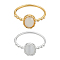 2Pcs 2 Colors Brass & Cat's Eye Finger Rings for Women, Oval, Golden & Silver, 9x7.5mm, Inner Diameter: 17.2mm, 1pc/color