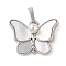 Brass Pave Shell Pendants, Butterfly Charms with ABS Imitation Pearl & Snap on Bails, Platinum, 15.5x20.5x6.5mm, Hole: 6x3.5mm