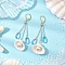 Glass & Natural Shell Hoop Earrings, Handmade Glass Seed Beads Earrings, Teardrop & Shell Shape, with Imitation Pearl, Golden, 78.5x27mm