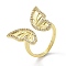 Brass with Cubic Zirconia ring, Long-Lasting Plated, Lead Free & Cadmium Free, Butterfly, Real 18K Gold Plated, US Size 6(16.5mm)