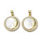 Brass Micro Pave Cubic Zirconia Pendants, with Shell, Flat Round, Real 18K Gold Plated, Moon, 20.5~21x18x2.5~3mm, Hole: 3.5x4mm