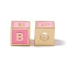 Rack Plating Brass Enamel Beads, Cadmium Free & Nickel Free & Lead Free, Real 18K Gold Plated, Cube with Letter, Pearl Pink, Letter.B, 6x6x6mm, Hole: 2.5mm