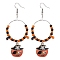 Glass Dangle Earrings, with Alloy Enamel Pendants and 316 Surgical Stainless Steel Earring Hooks, Pumpkin, For Halloween, Stainless Steel Color, 85x37mm
