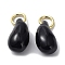 Brass Enamel Charms, with Jump Ring, Lead Free & Cadmium Free, Real 18K Gold Plated, Teardrop Charm, Black, 12x6x7mm, Hole: 3.4mm