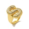 Letter Brass Micro Pave Clear Cubic Zirconia Open Cuff Ring for Women, Real 18K Gold Plated, Letter S, 19.5x13.5mm, US Size 6(16.5mm)