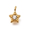 304 Stainless Steel Charms, with Rhinestone, Ion Plating(IP), Star Charm, Real 14K Gold Plated, Crystal, 8x6x2.5mm, Hole: 1.2mm