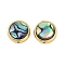 Natural Paua Shell Beads, with Brass Edge, Golden, Flat Round, 15x8mm, Hole: 1.7mm