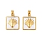 304 Stainless Steel Enamel Pendants, Square with Shell Charms, Real 18K Gold Plated, PVD Vacuum Plating, White, 22.5x15x3.5mm, Hole: 5x2.5mm